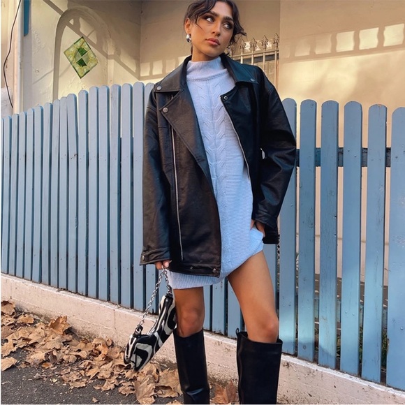 Princess Polly Black Faux Leather Oversized Moto Jacket - Picture 2 of 7